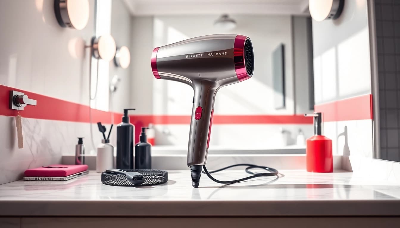 Erleben Sie laifen se, einen hochwertigen Haartrockner mit modernem Design und eleganten Details in einem stilvollen Badezimmer.