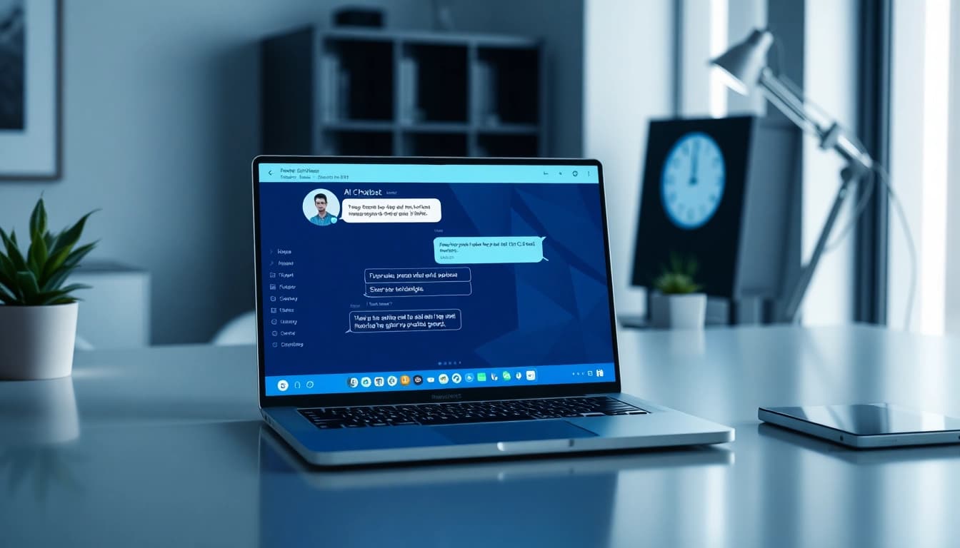 AI sexting interface on a modern laptop in a stylish workspace.