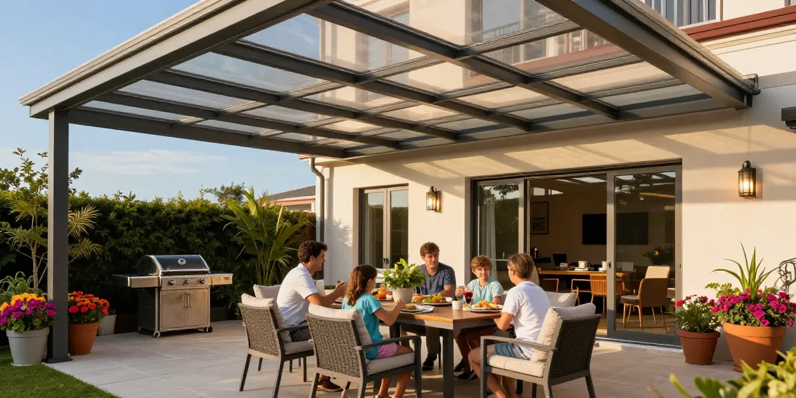 Moderne Terrassenüberdachungen bieten idealen Schutz für entspannte Familienmomente im Freien.