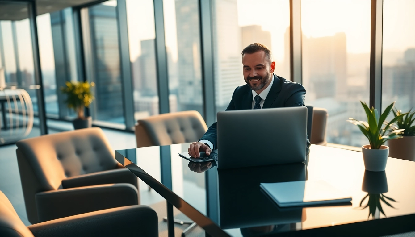 Headhunter Schweiz berät Klienten in einem modernen Büro mit urbaner Kulisse.