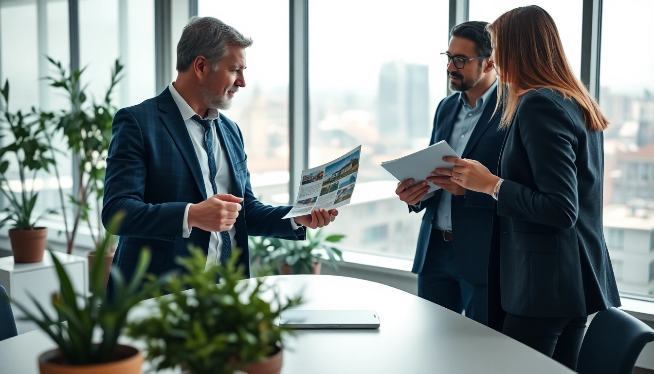Immobilienmakler Frankfurt Ginnheim zeigt professionelle Beratung mit Kunden im modernen Büro.