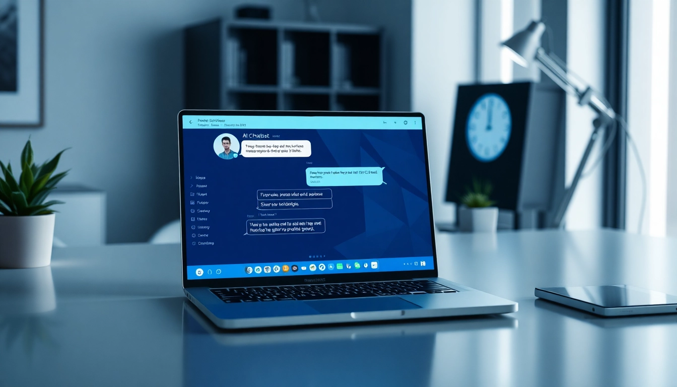 AI sexting interface on a modern laptop in a stylish workspace.
