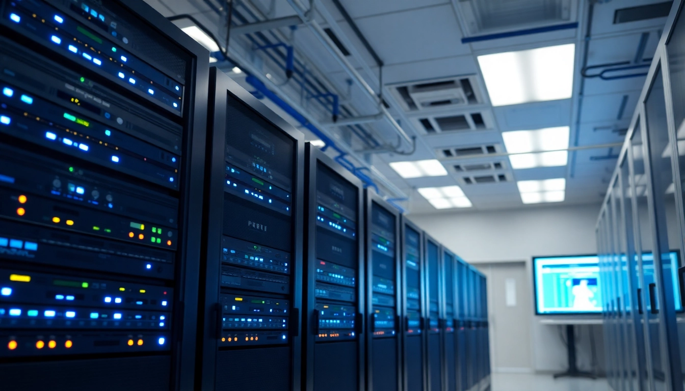 Microsoft Server 2025 Standard Dauerlizenz zeigt moderne Server in einem professionellen Rechenzentrum.
