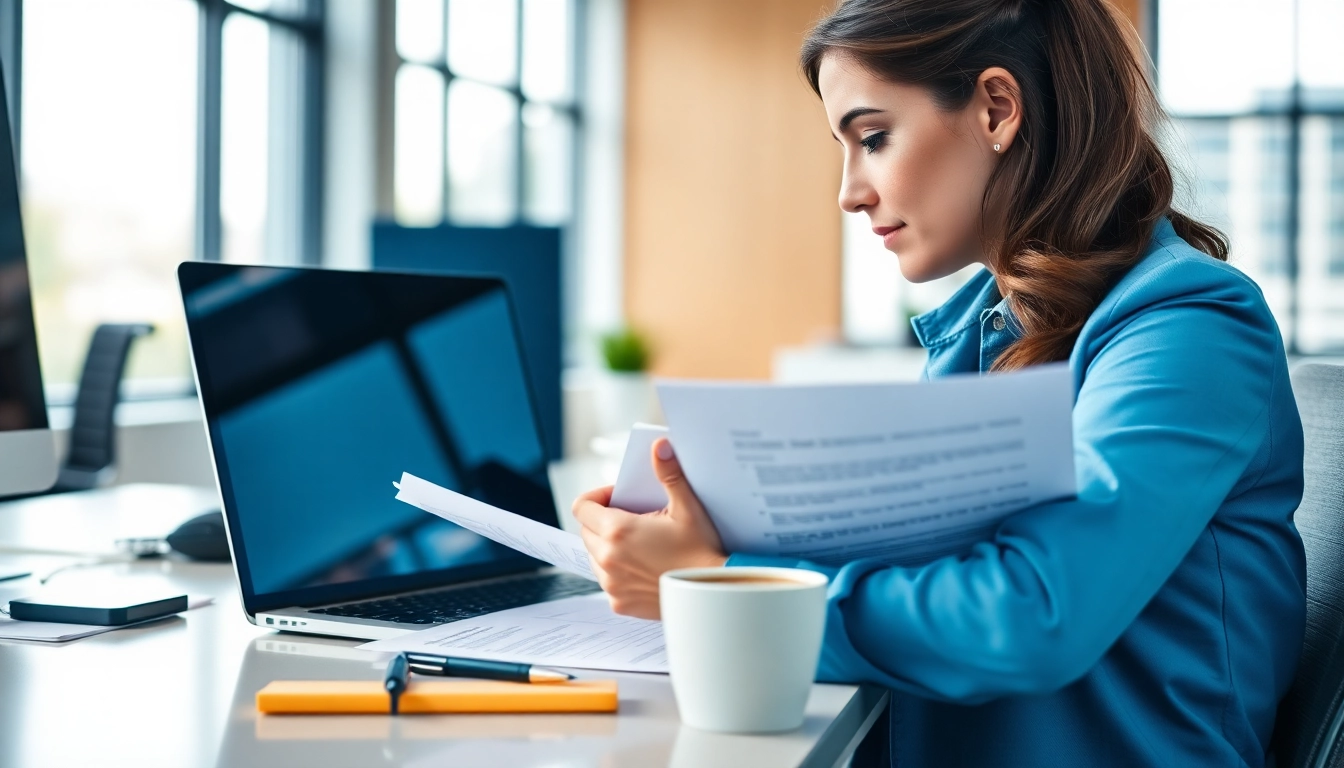 Headhunter Ingenieure reviewing resumes in a bright office environment.