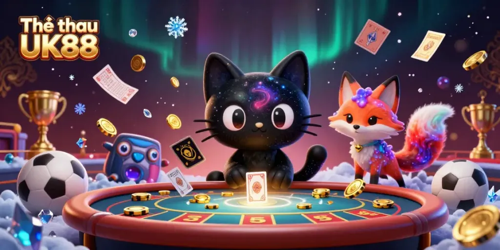Engage with Thể thao UK88 at a vibrant sports betting scene featuring dynamic characters and exciting elements.