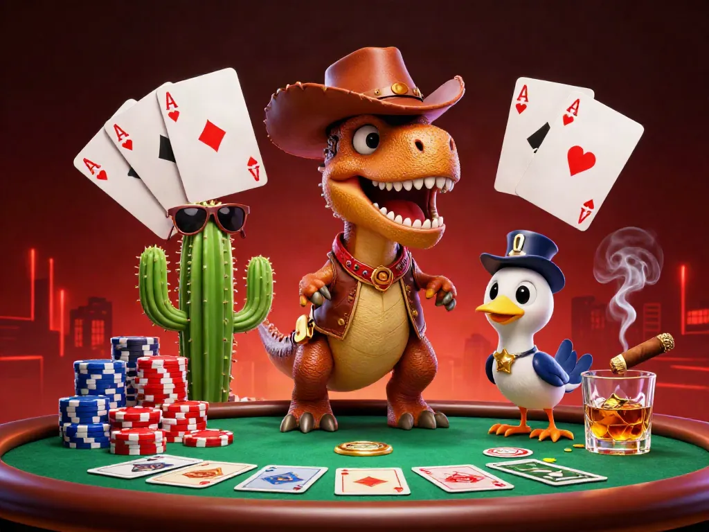 Experience thrilling games at Casino Lode88 with a vibrant 3D cartoon scene featuring poker elements.
