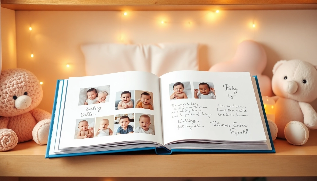 Ein persönliches Babyalbum mit liebevollen Fotos und Notizen in einem gemütlichen Babyzimmer.