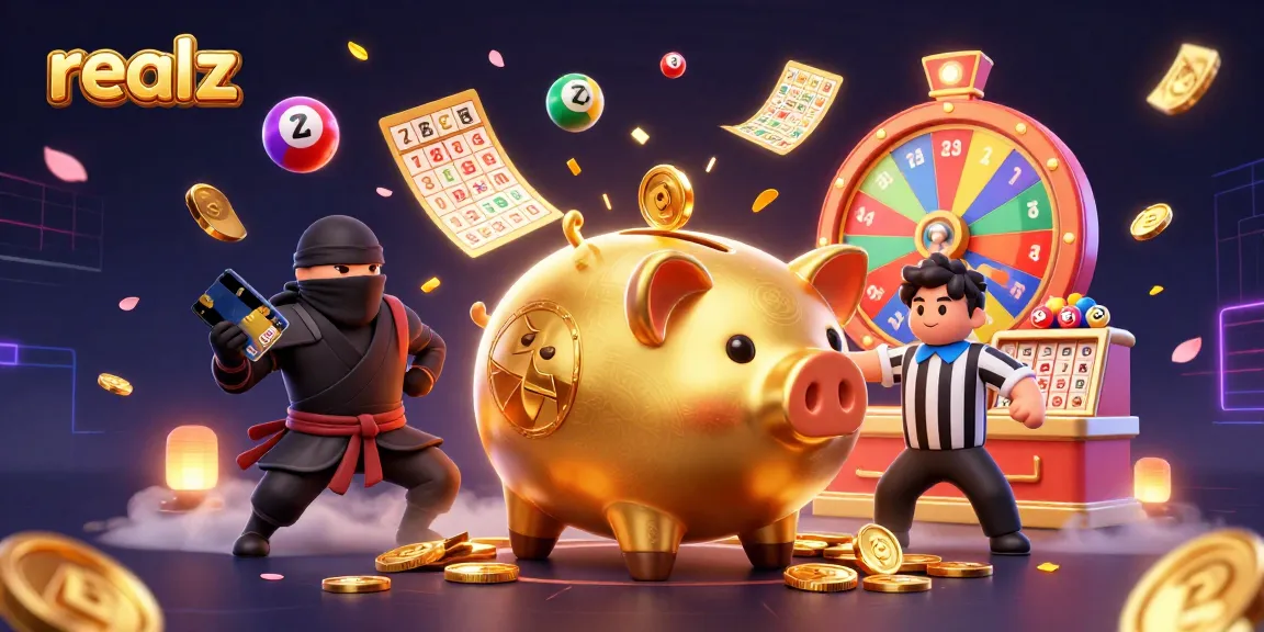 Engage with realz in an exciting 3D lottery scene featuring vibrant characters and dynamic elements.